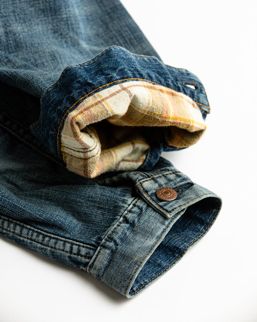 AN332-W CHEAK COMBI DENIM JACKET INDIGO(AGING)