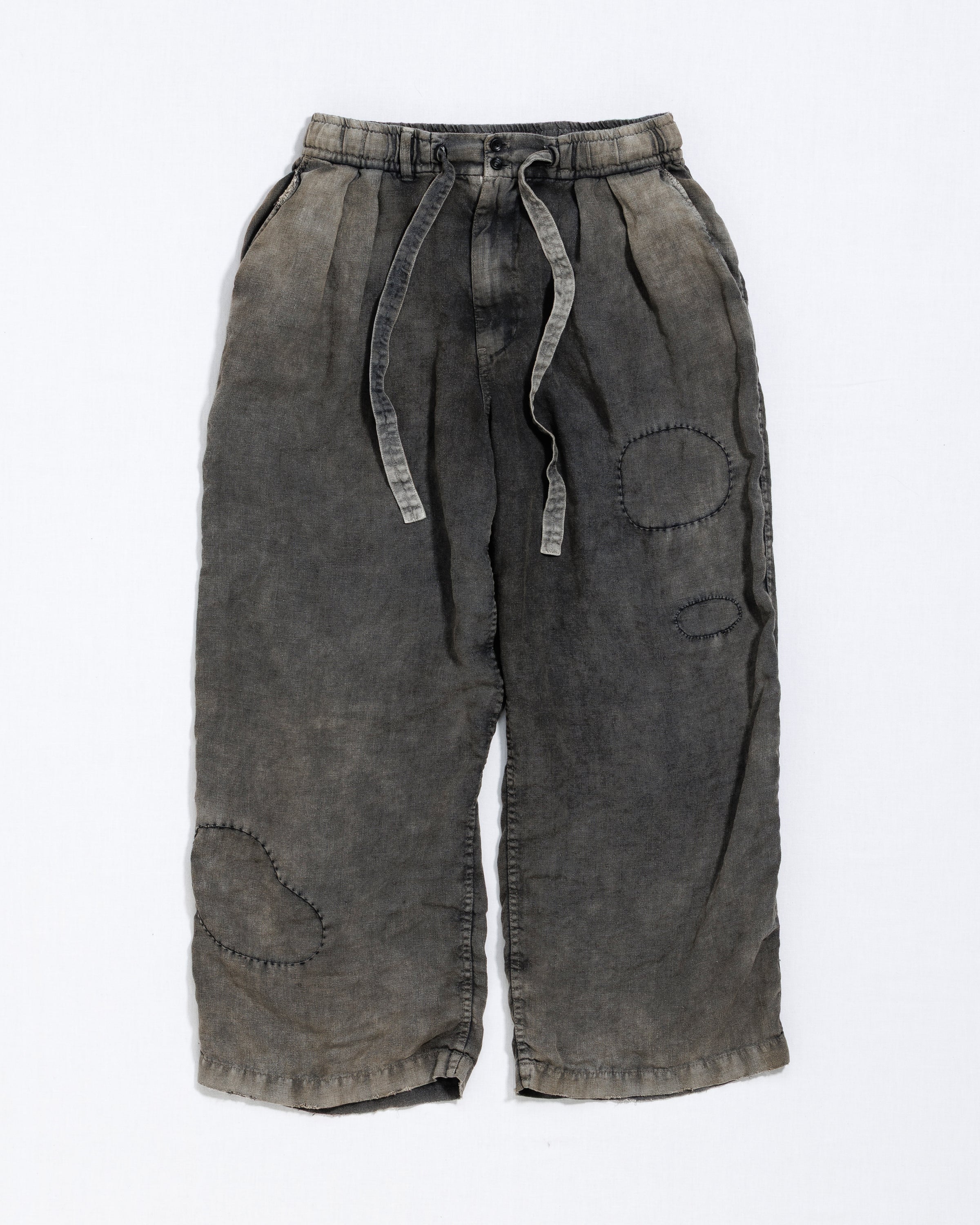 SULFUR DYED REMAKE  LINEN WIDE EASY PANTS BLACK