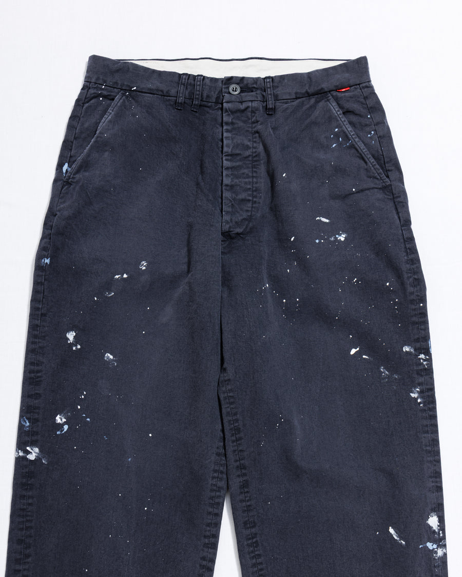ANACHRONORM × SOULGOODS ペイント チノ トラウザーズ ネイビー | 硫化染めチノ 8.5oz ハンドペイント タイガーヘッドパッチ ワイドシルエット 職人手作業 一点一点 日本製