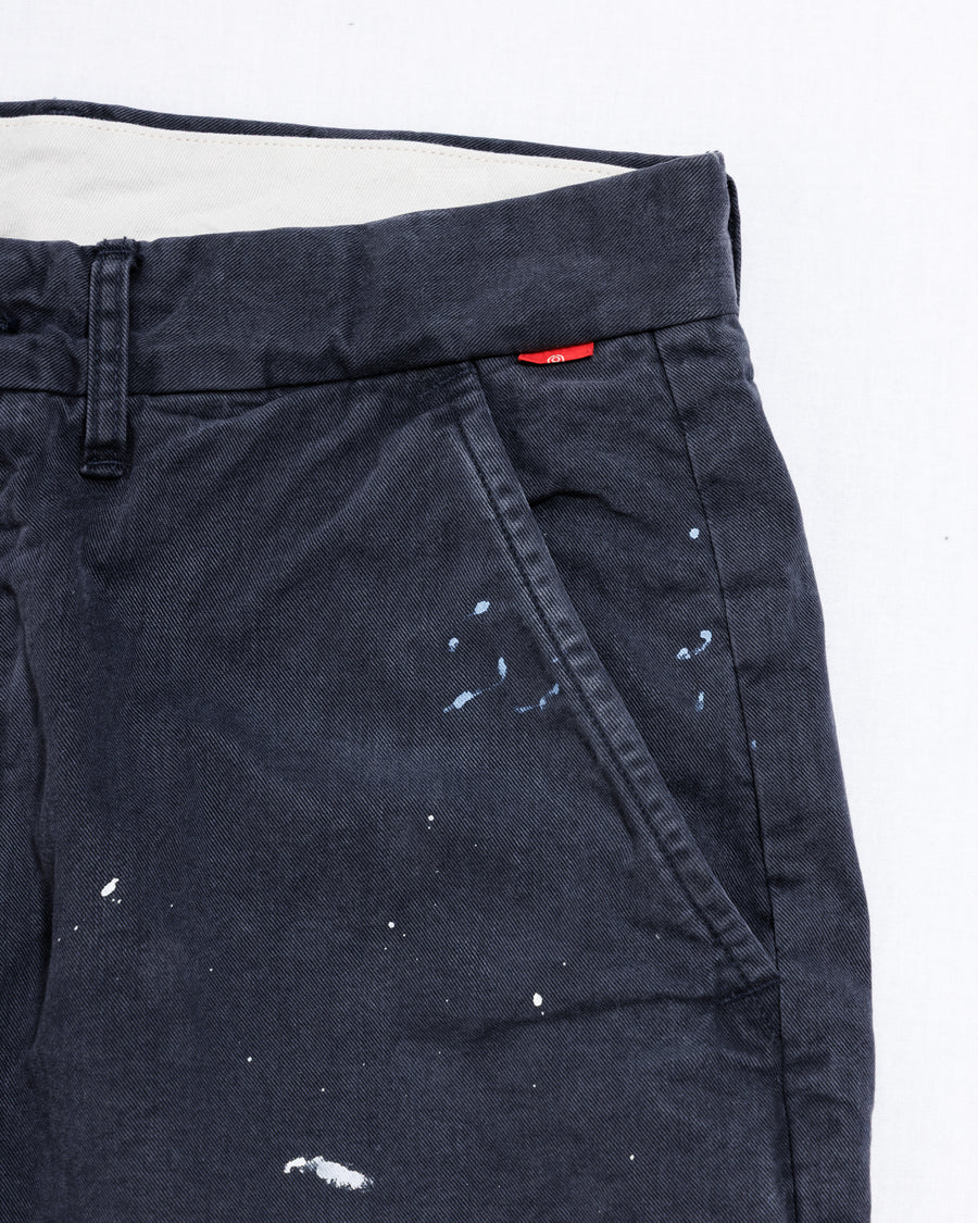 ANACHRONORM × SOULGOODS ペイント チノ トラウザーズ ネイビー | 硫化染めチノ 8.5oz ハンドペイント タイガーヘッドパッチ ワイドシルエット 職人手作業 一点一点 日本製