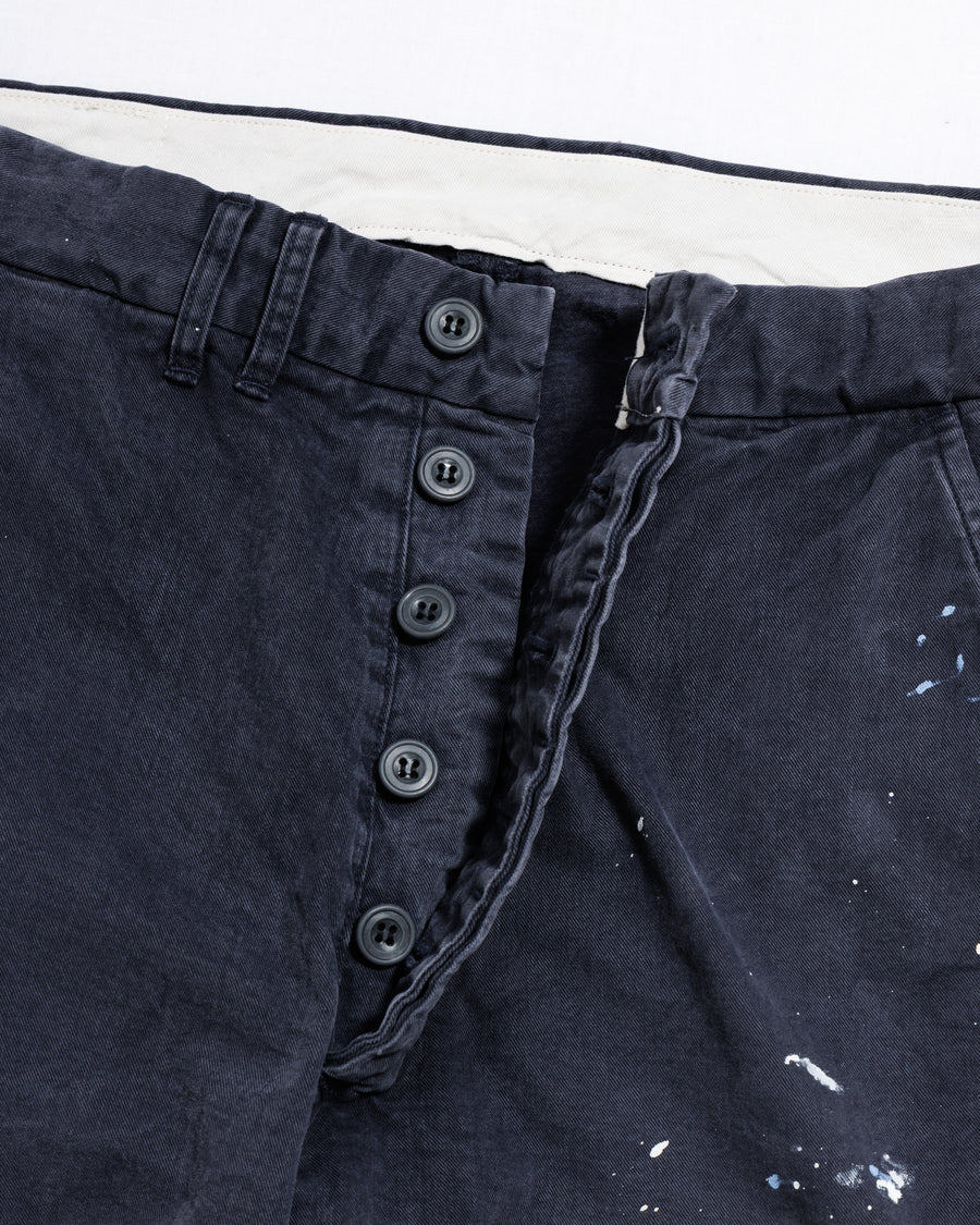 ANACHRONORM × SOULGOODS ペイント チノ トラウザーズ ネイビー | 硫化染めチノ 8.5oz ハンドペイント タイガーヘッドパッチ ワイドシルエット 職人手作業 一点一点 日本製