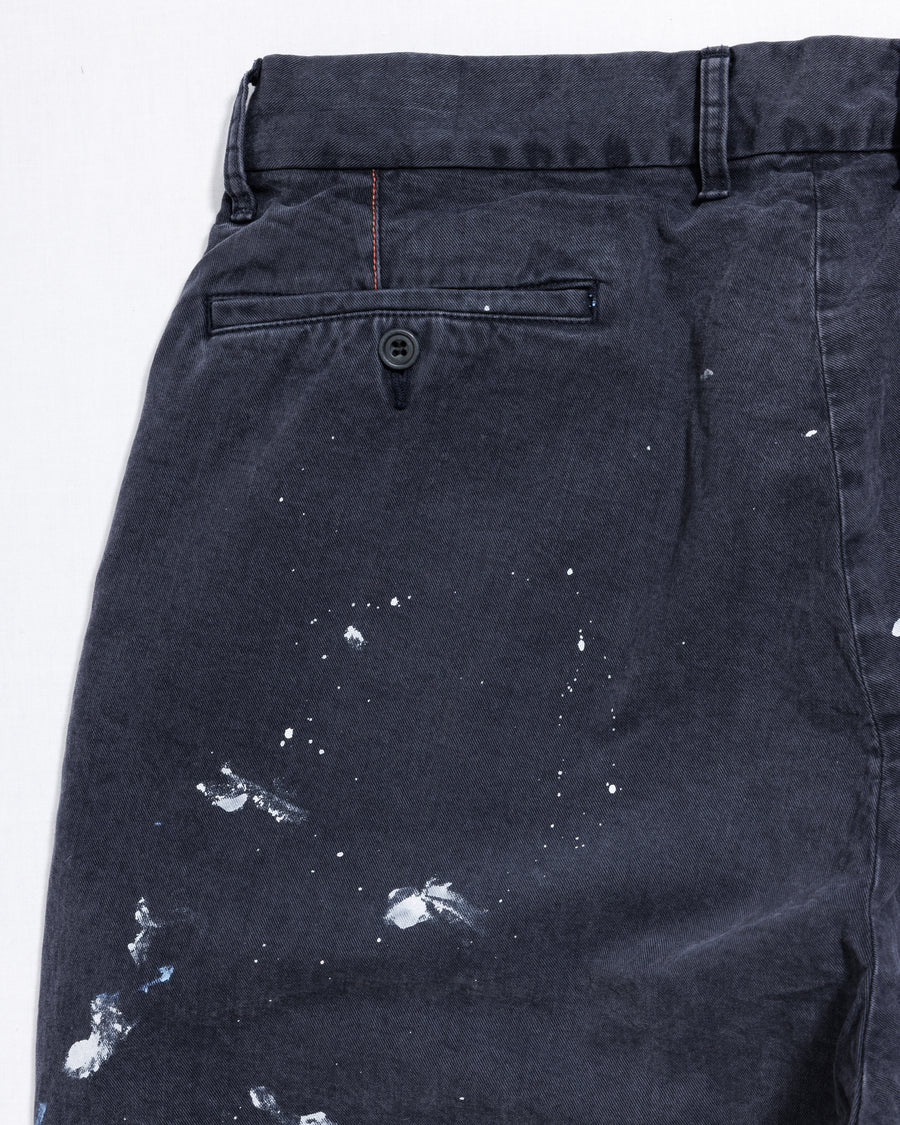 ANACHRONORM × SOULGOODS ペイント チノ トラウザーズ ネイビー | 硫化染めチノ 8.5oz ハンドペイント タイガーヘッドパッチ ワイドシルエット 職人手作業 一点一点 日本製