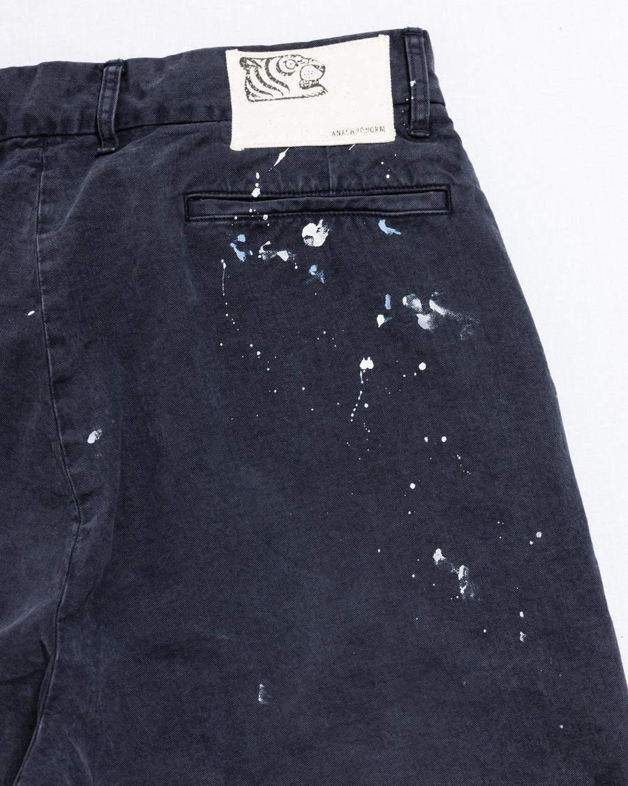 ANACHRONORM × SOULGOODS ペイント チノ トラウザーズ ネイビー | 硫化染めチノ 8.5oz ハンドペイント タイガーヘッドパッチ ワイドシルエット 職人手作業 一点一点 日本製