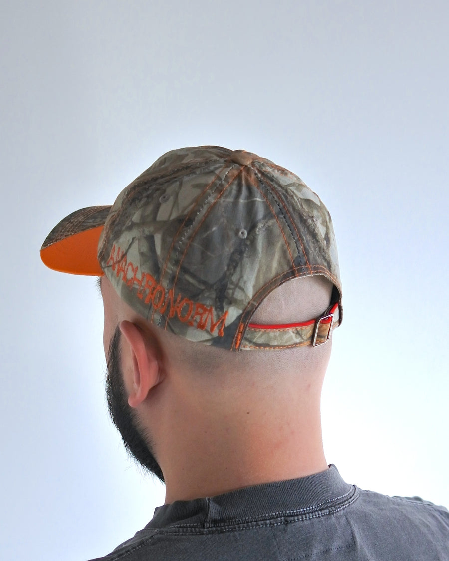 オリジナルリアルツリー生地のにオレンジ色の生地を切り替え配色にしたデザインキャップ