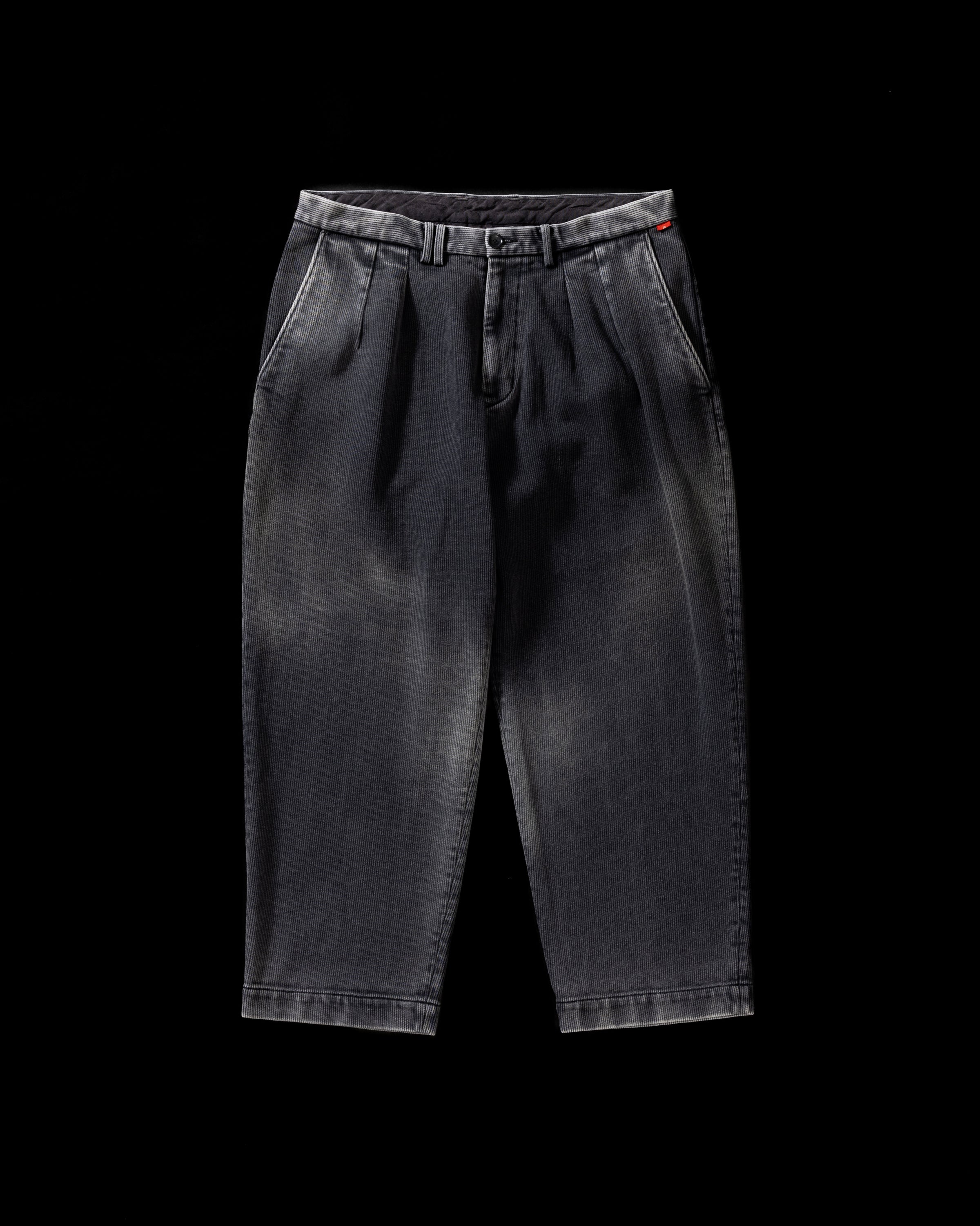 AN398-W AGING HEAVY PIQUE 2 TUCK WIDE TROUSERS BLACK (AGING)