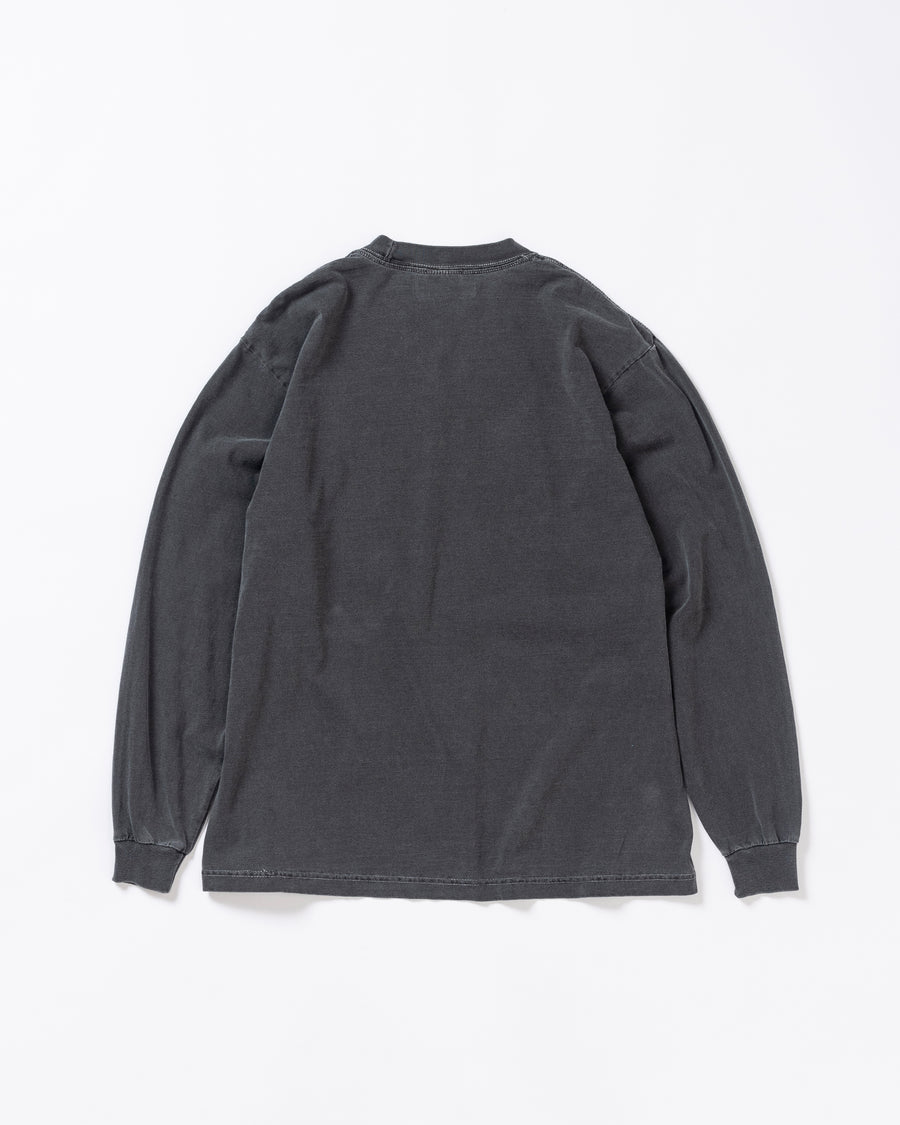 "マンチェスター" "ネブワース"カルチャーの発信源の地をスーベニア風にプリントデザインしブラックに顔料染めしたロンT