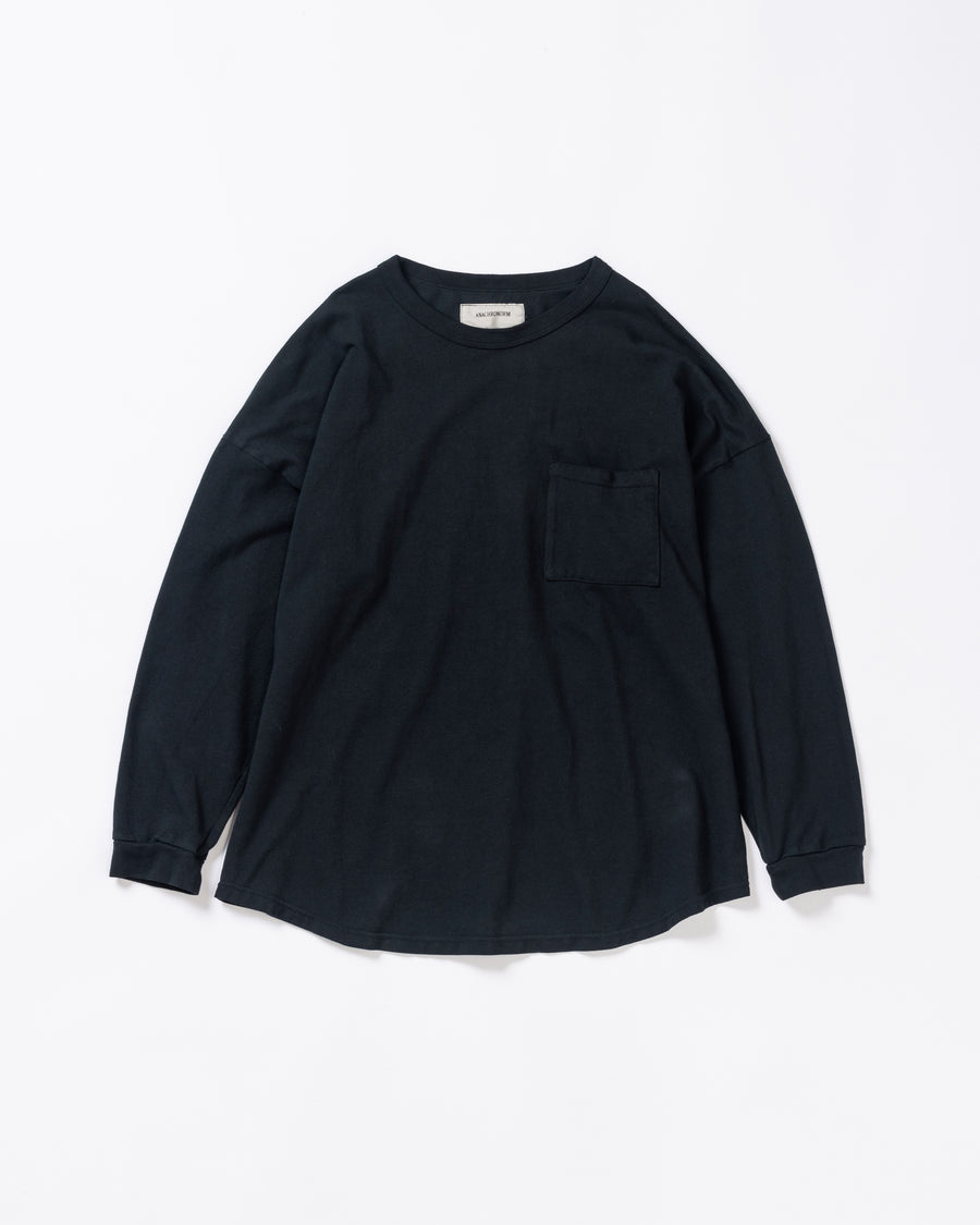 黒色の鹿の子生地を硫化染めしたロングスリーブTシャツ