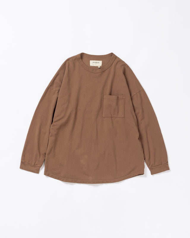 ブラウン色の鹿の子生地を硫化染めしたロングスリーブTシャツ