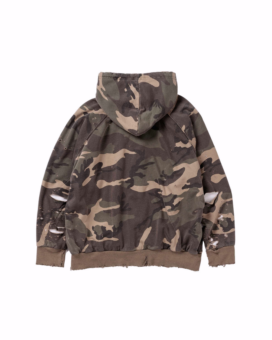 裏毛に保温性を兼ね備えたサーマル地を合わせた迷彩柄のフルジップパーカー