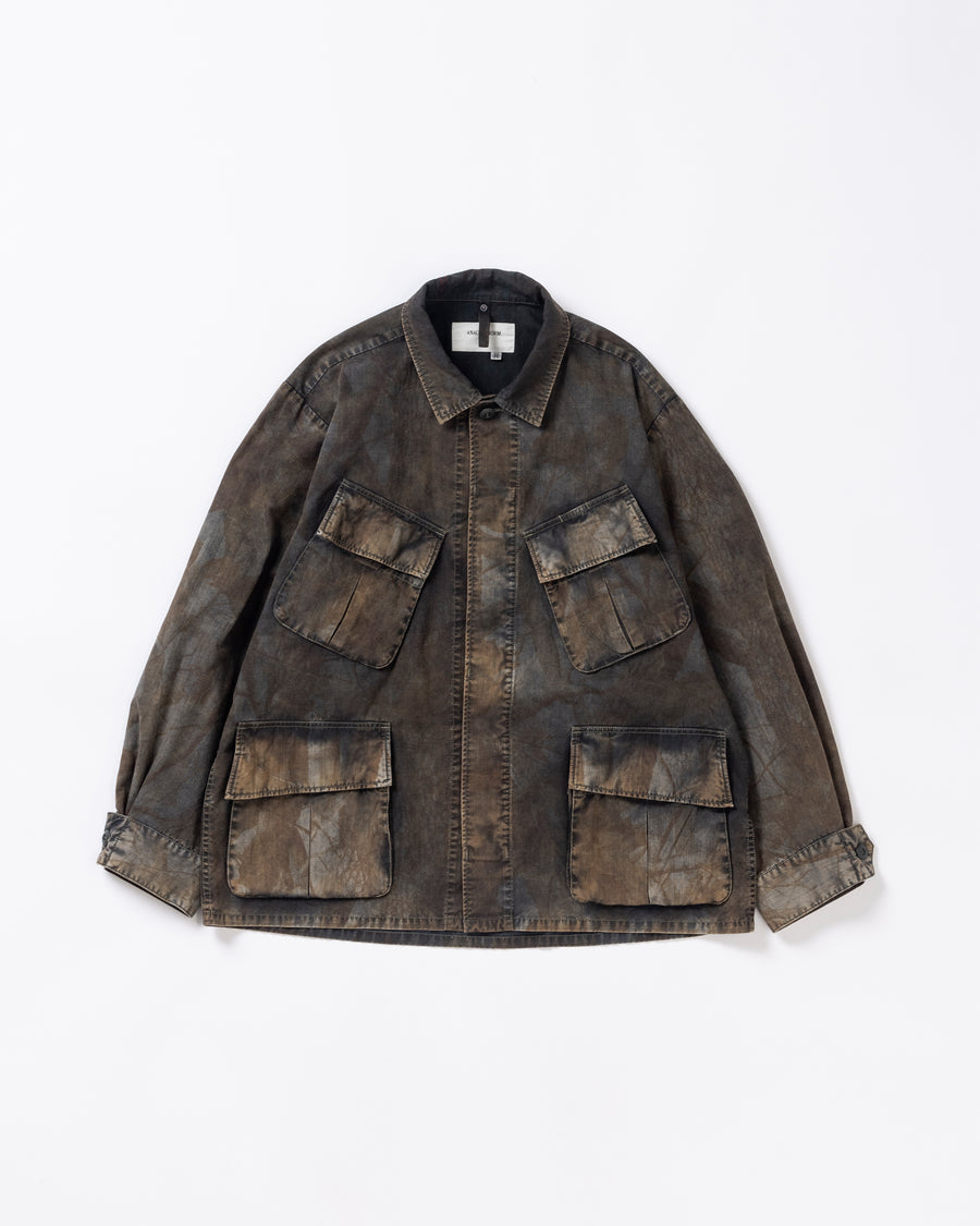 リップストップオリジナルリアルツリー生地を硫化染めしたファティーグジャケット