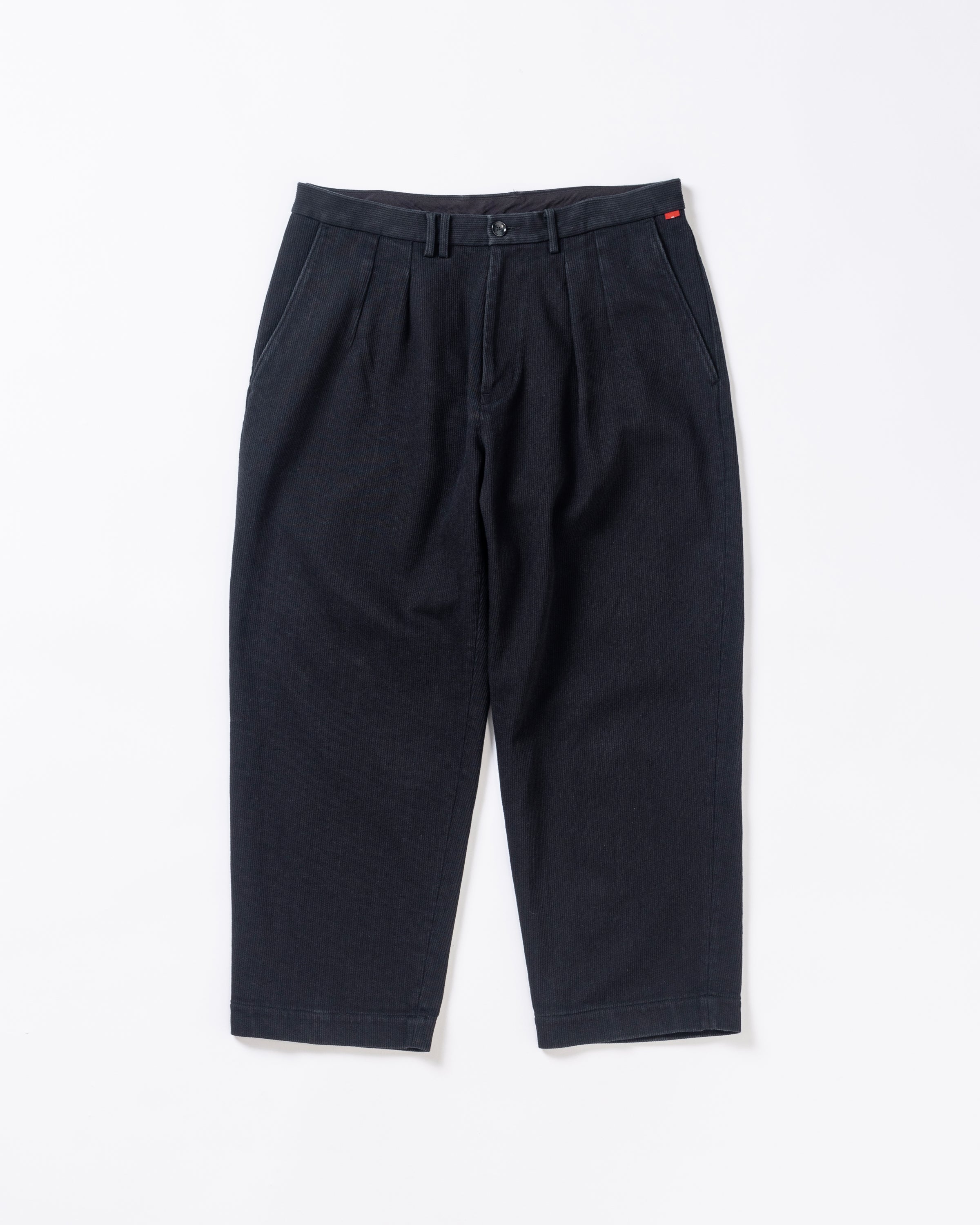 AN398 HEAVY PIQUE 2 TUCK WIDE TROUSERS BLACK