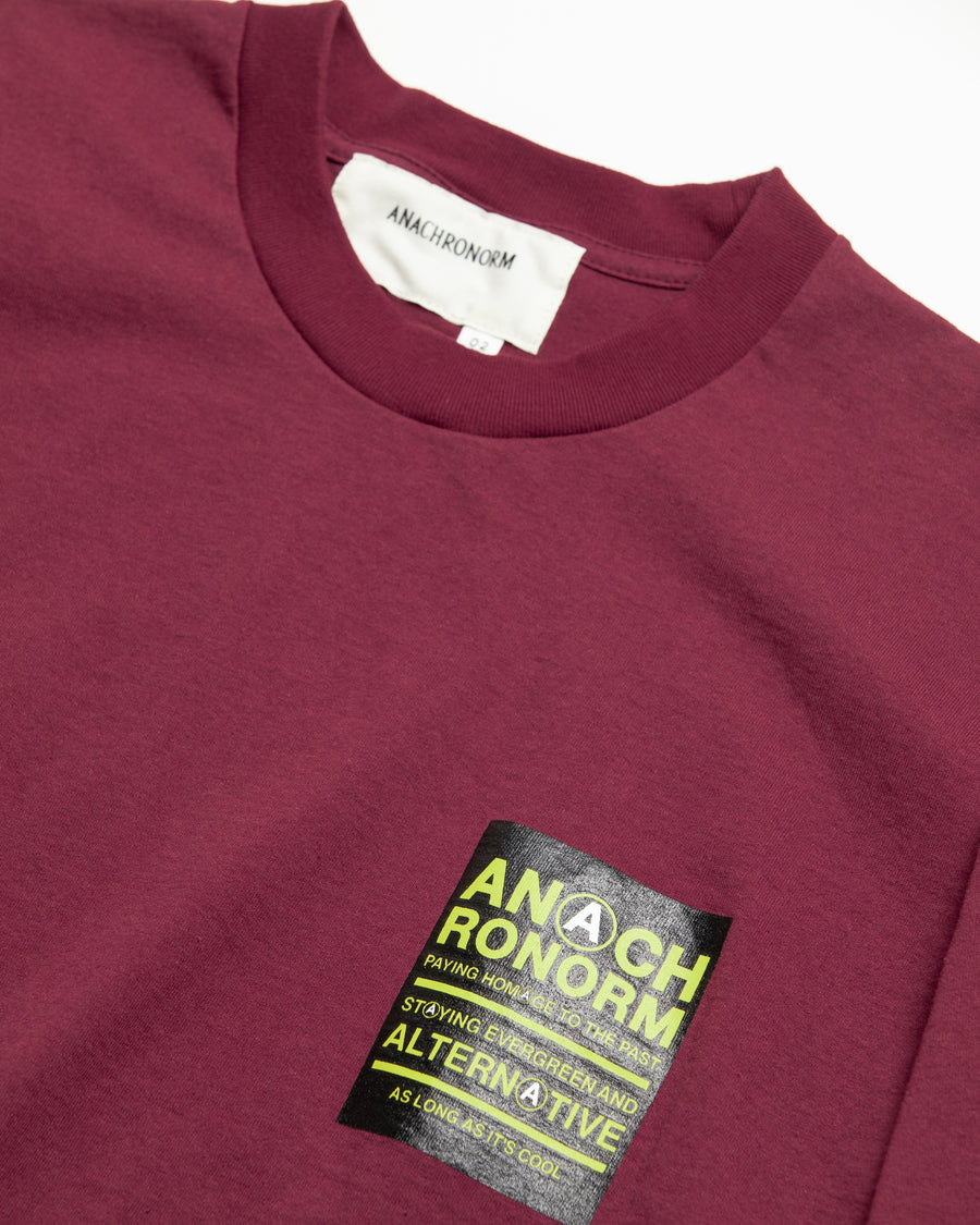 AN366 STICKER MOTIF PRINTED S/S T-S BURGUNDY
