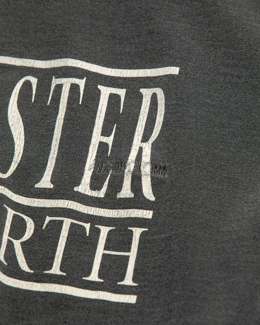 "マンチェスター" "ネブワース"カルチャーの発信源の地をスーベニア風にプリントデザインしブラックに顔料染めしたロンT