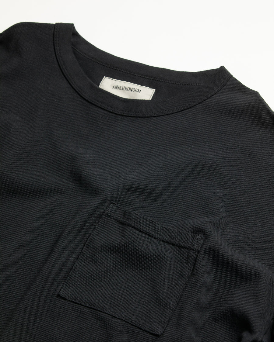 黒色の鹿の子生地を硫化染めしたロングスリーブTシャツ