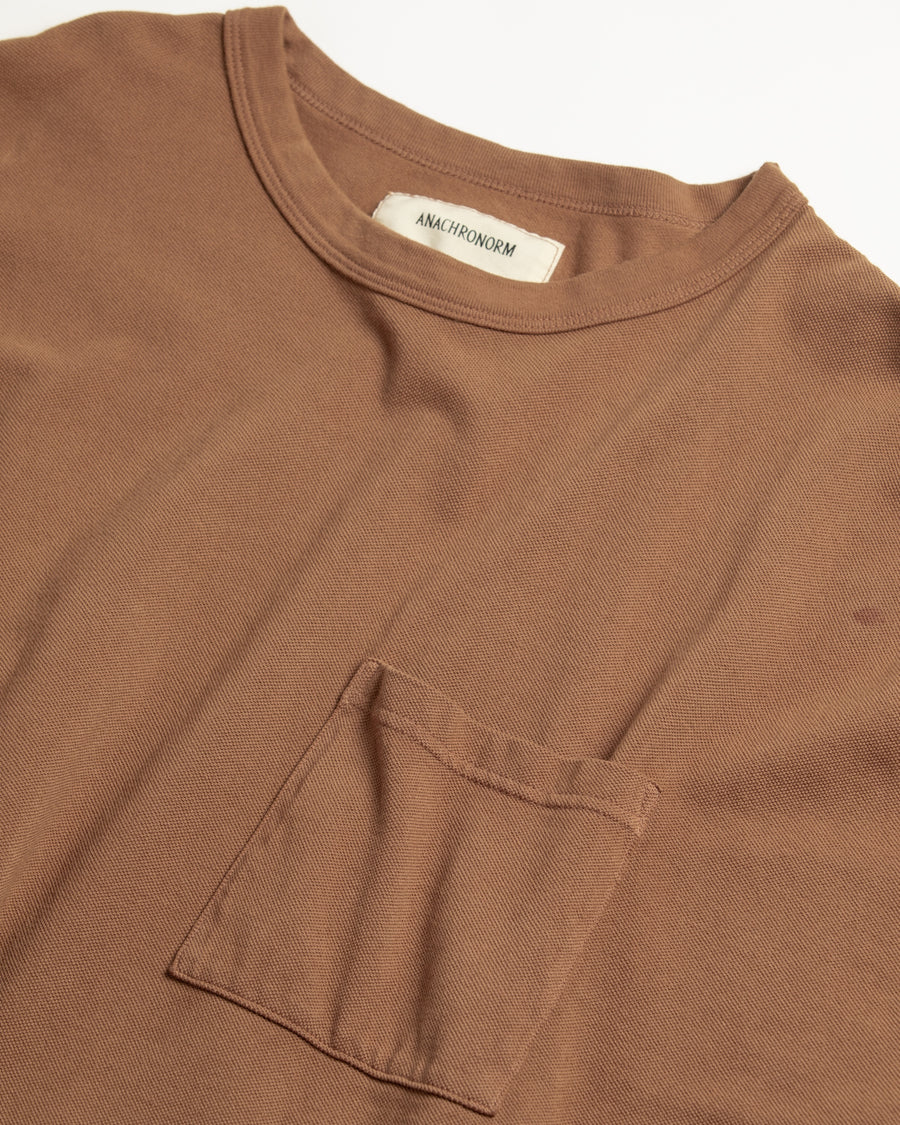 ブラウン色の鹿の子生地を硫化染めしたロングスリーブTシャツ