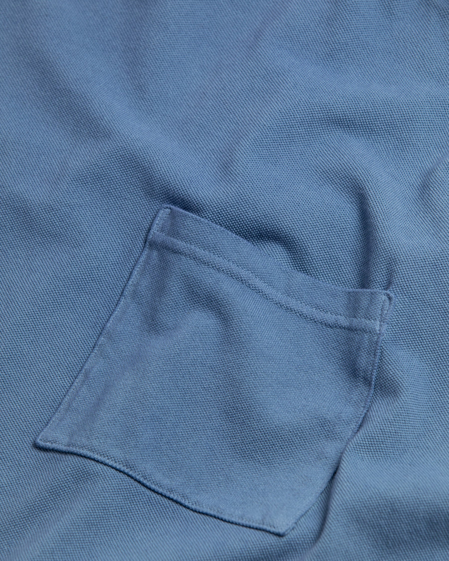 ブルー色の鹿の子生地を硫化染めしたロングスリーブTシャツ