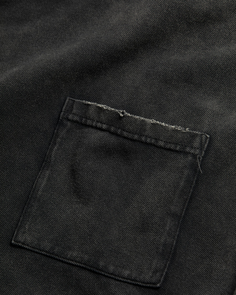 鹿の子生地を使用し硫化染サスティナブルブリーチ加工しダメージを加えた黒色のロングスリーブTシャツ