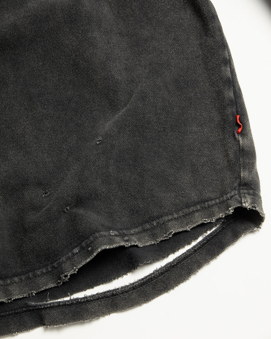 鹿の子生地を使用し硫化染サスティナブルブリーチ加工しダメージを加えた黒色のロングスリーブTシャツ