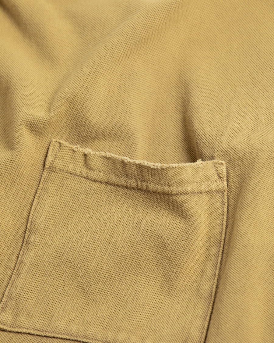 鹿の子生地を使用し硫化染サスティナブルブリーチ加工しダメージを加えたライトブラウン色のロングスリーブTシャツ