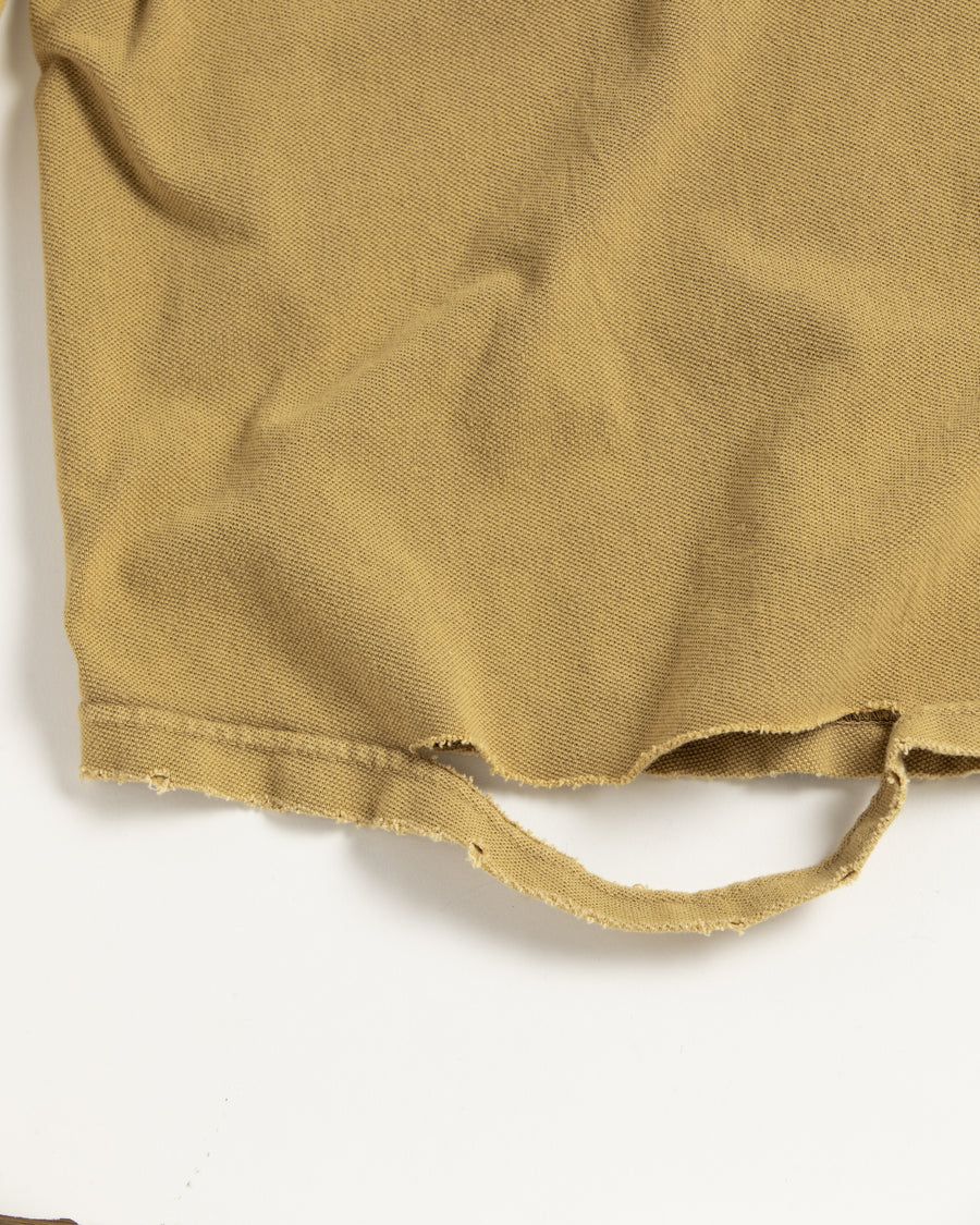 鹿の子生地を使用し硫化染サスティナブルブリーチ加工しダメージを加えたライトブラウン色のロングスリーブTシャツ