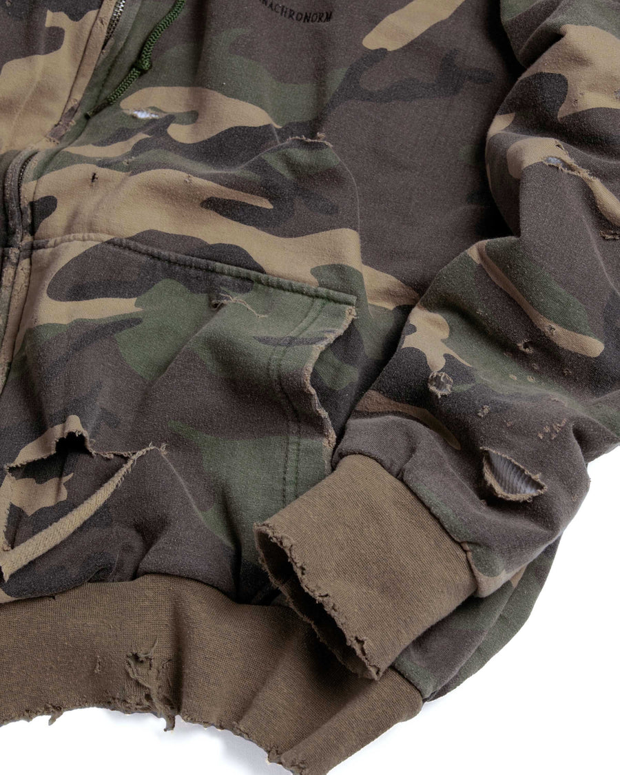 裏毛に保温性を兼ね備えたサーマル地を合わせた迷彩柄のフルジップパーカー