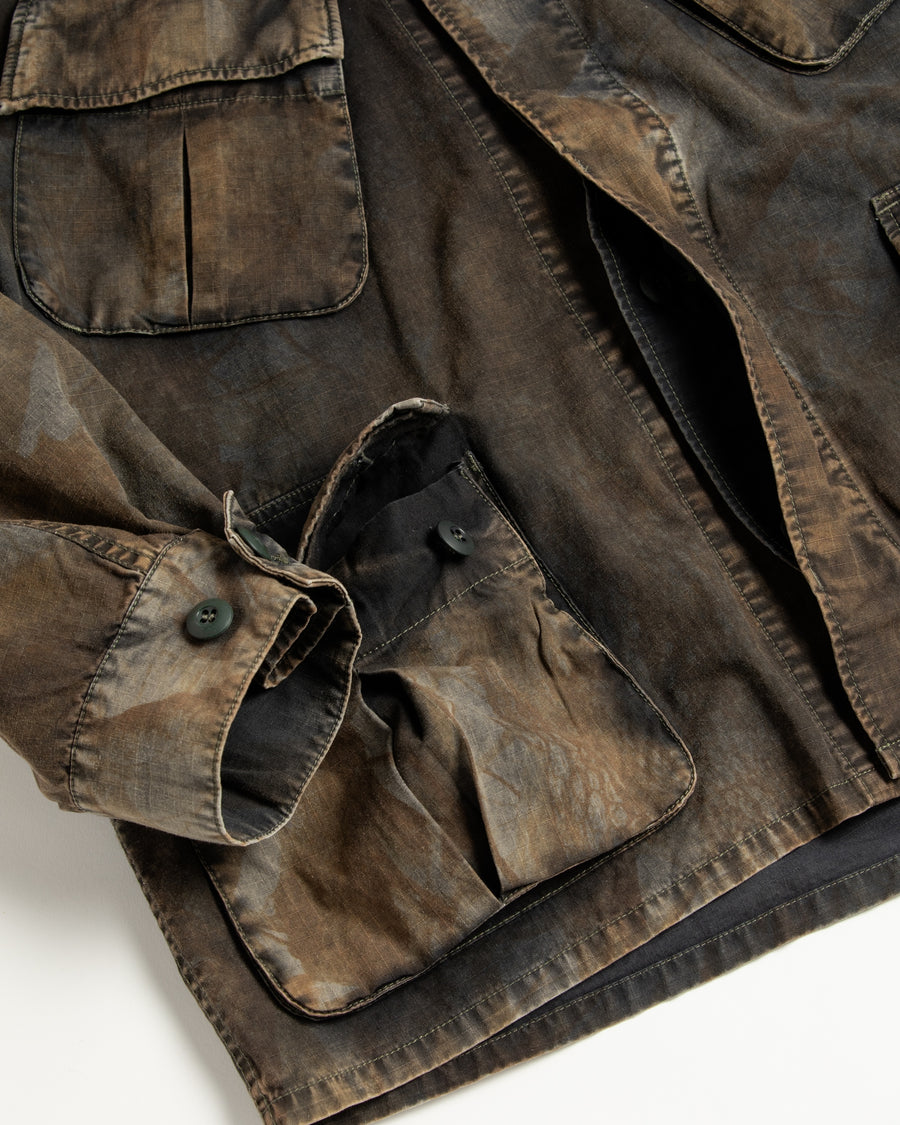 リップストップオリジナルリアルツリー生地を硫化染めしたファティーグジャケット