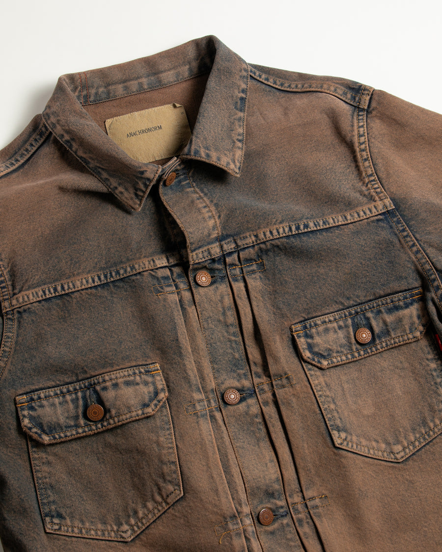 COLOR DYED FRONT TUCK DENIM JACKET TYPE2 INDIGO×BROWN – ANACHRONORM