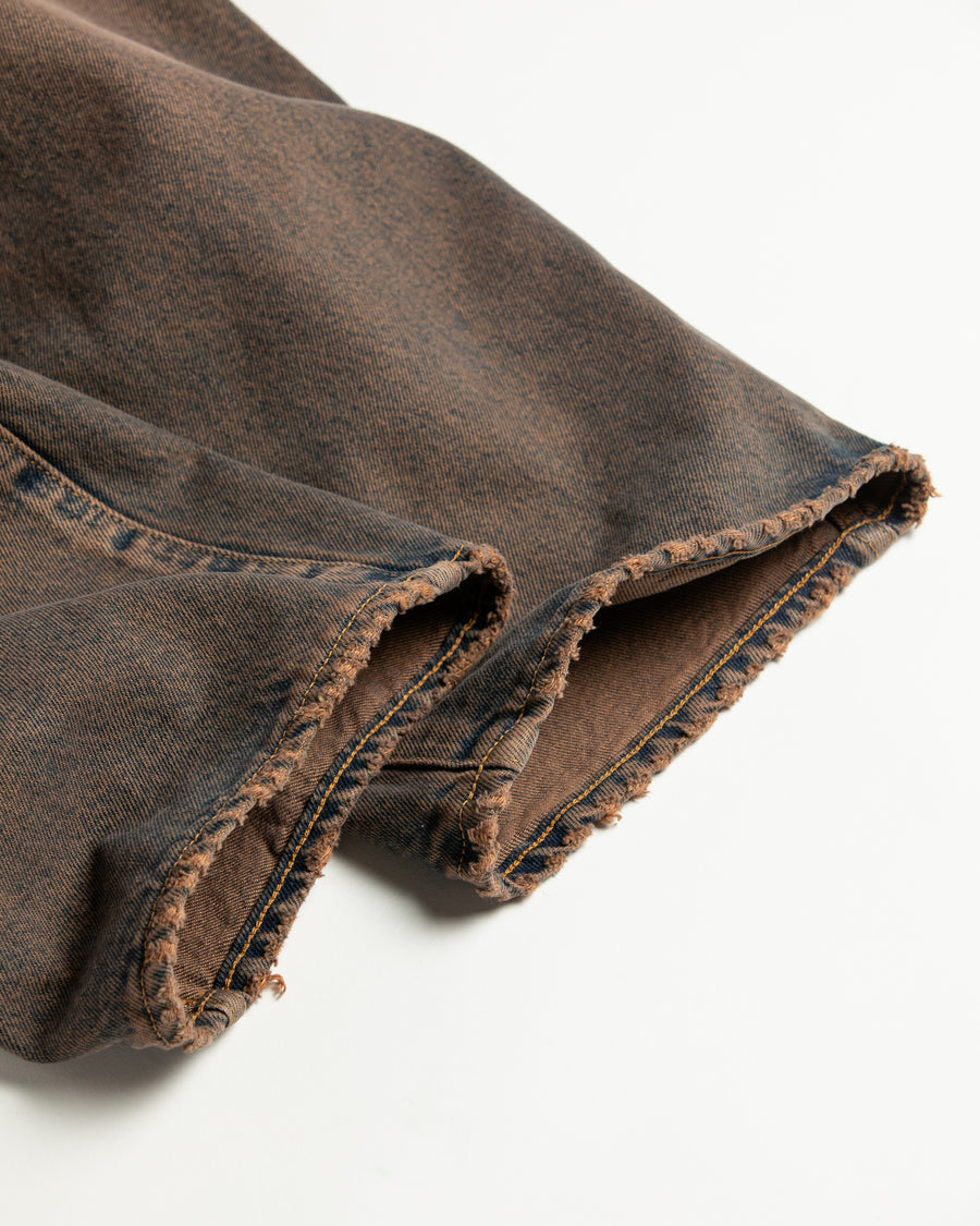 INDIGO×BROWN色に風合いよく仕上げたフロントヨークデニムパンツ