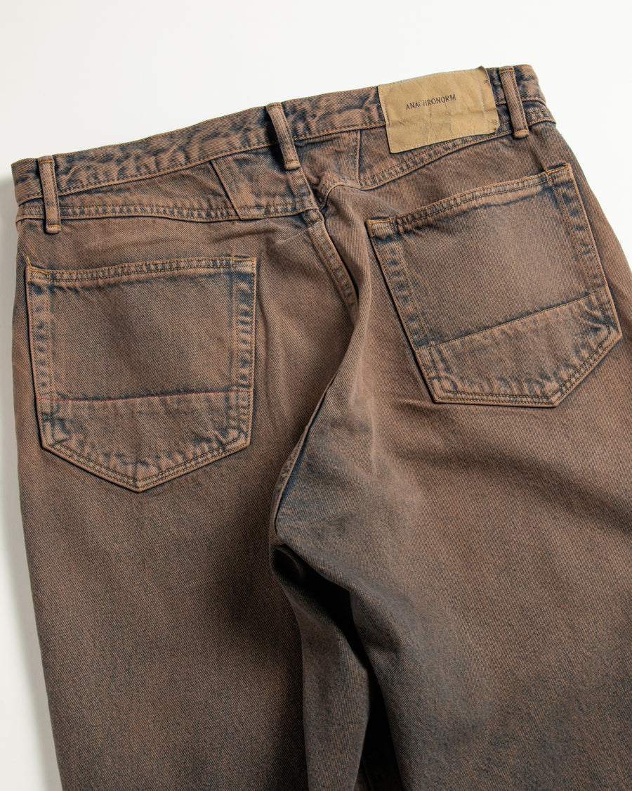 INDIGO×BROWN色に風合いよく仕上げたフロントヨークデニムパンツ