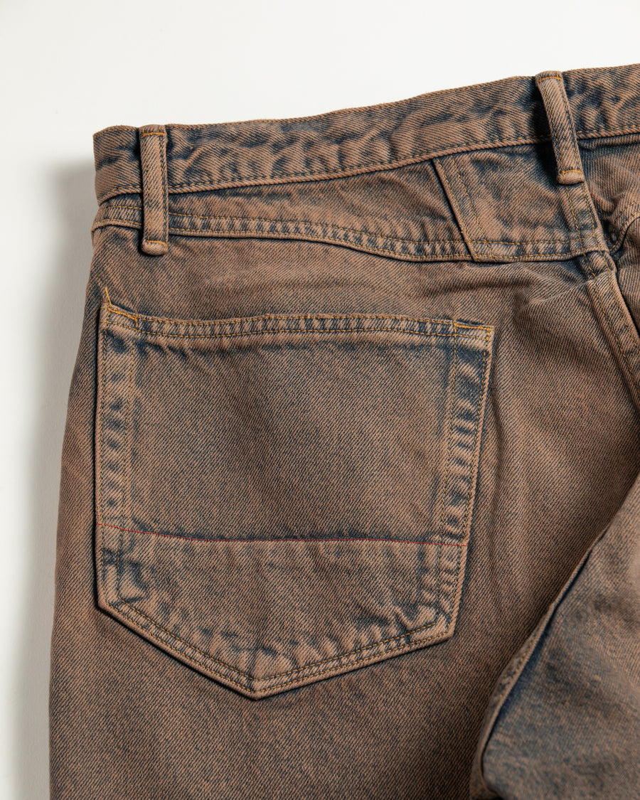 INDIGO×BROWN色に風合いよく仕上げたフロントヨークデニムパンツ