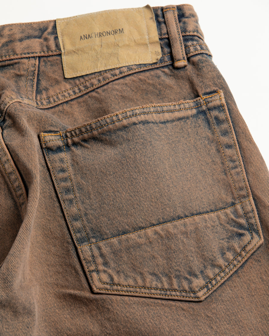 INDIGO×BROWN色に風合いよく仕上げたフロントヨークデニムパンツ