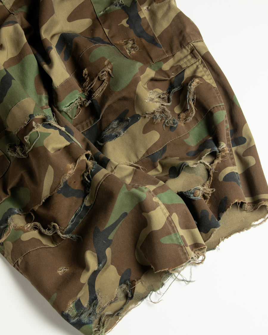AN372 CUT-OFF HARD DAMAGED B.D.U CAMO PANTS WOODLAND