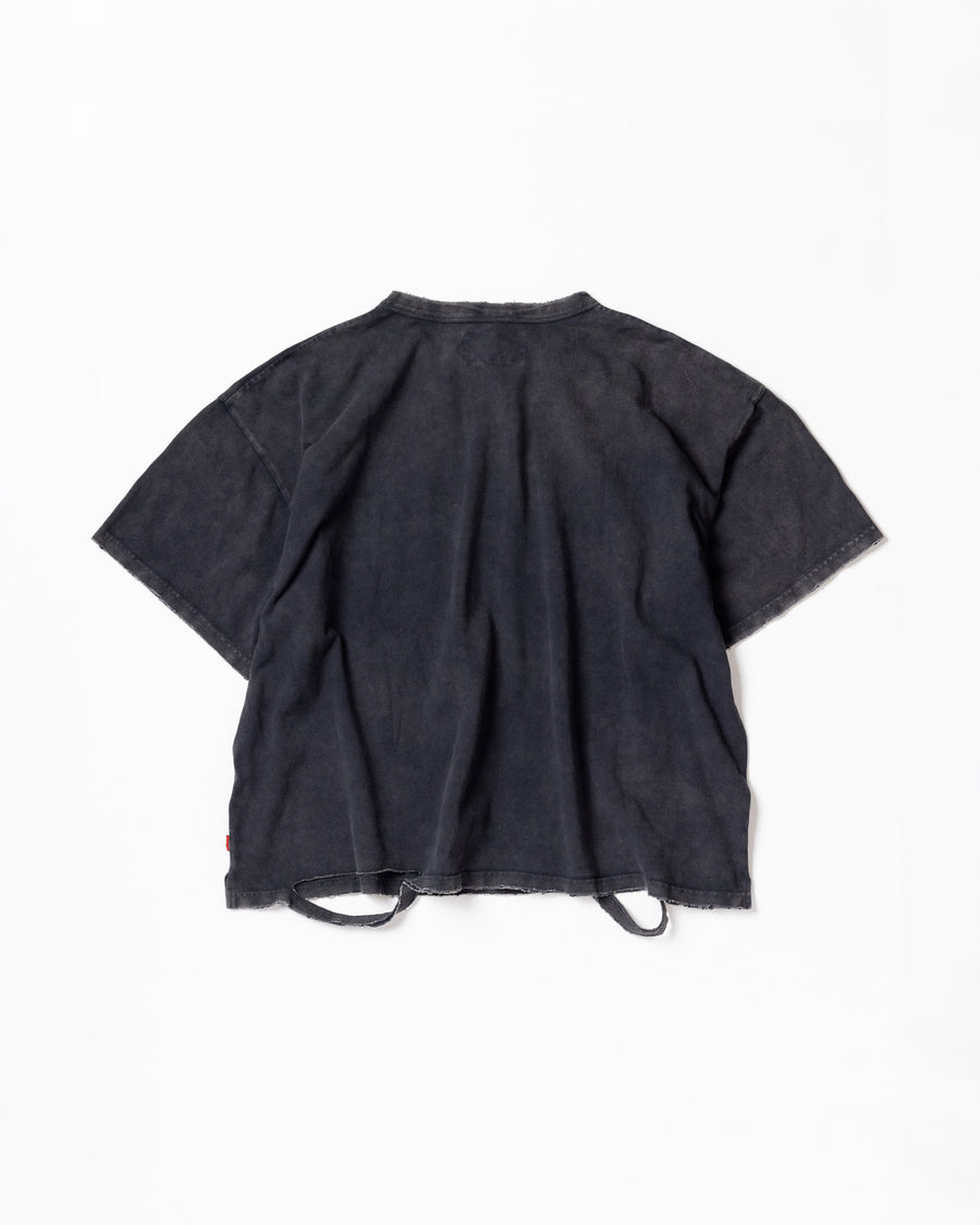 AN353-D MOSS STITCH DAMAGED POCKET S/S T-S BLACK