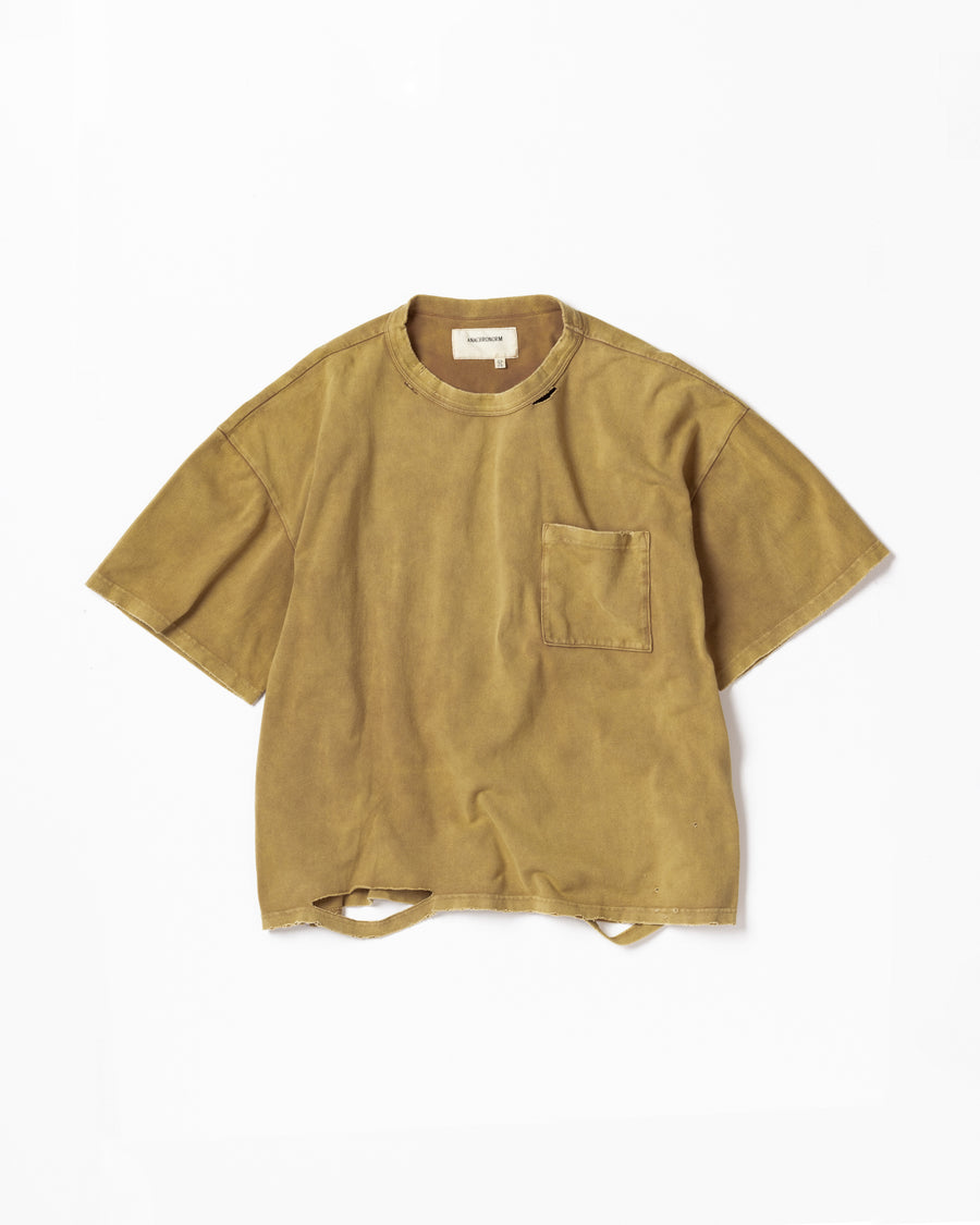 AN353-D MOSS STITCH DAMAGED POCKET S/S T-S LIGHT BROWN