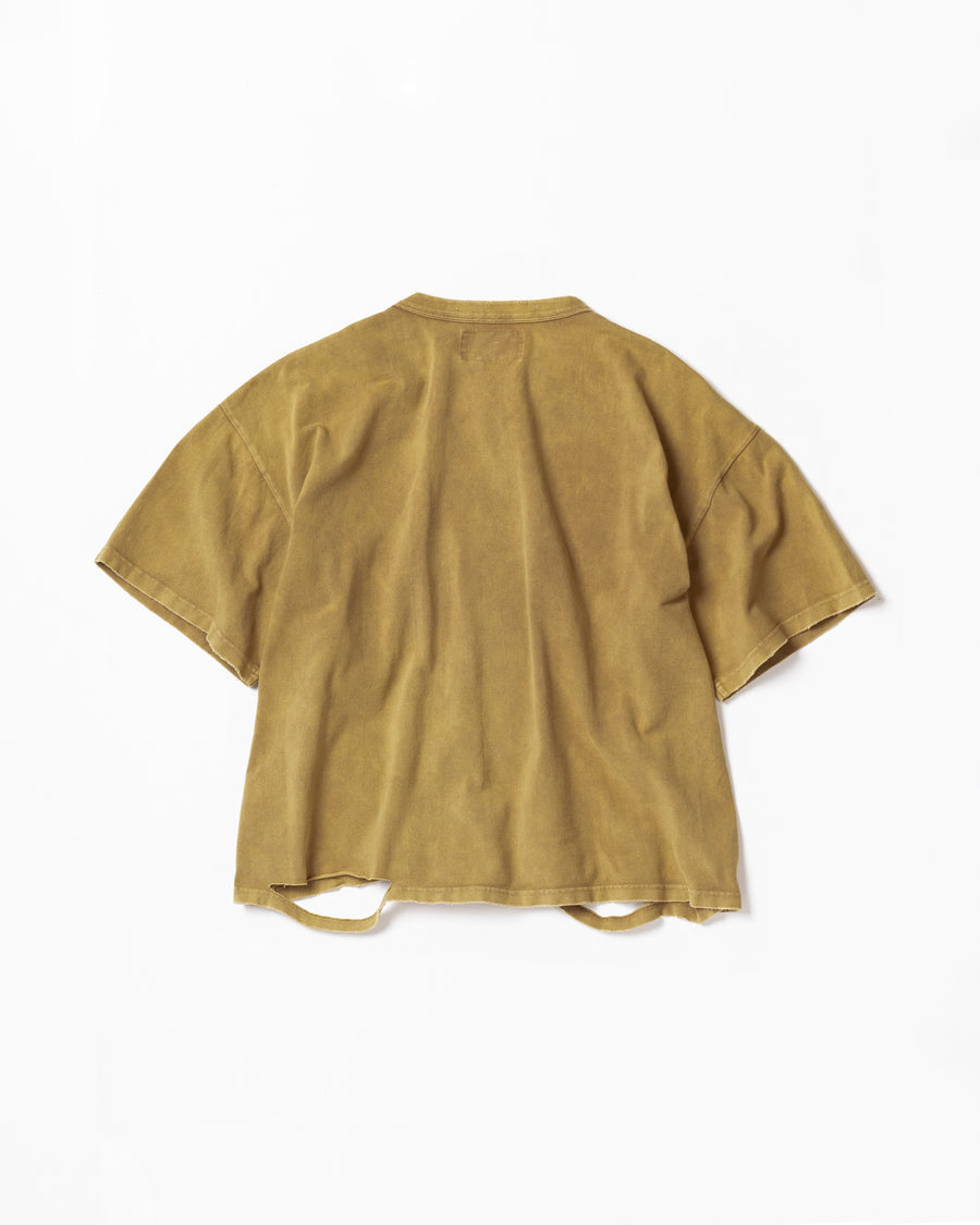 AN353-D MOSS STITCH DAMAGED POCKET S/S T-S LIGHT BROWN