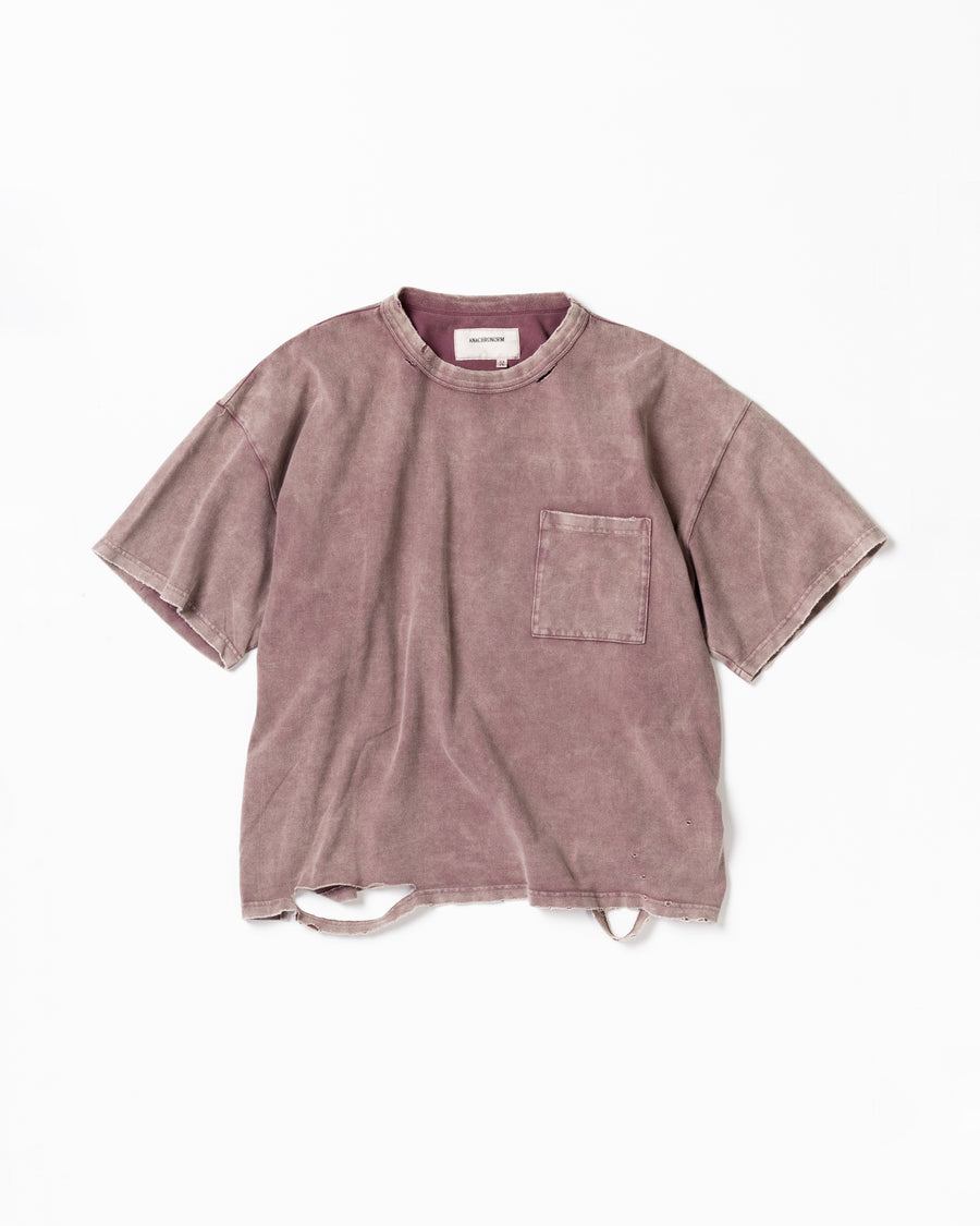 AN353-D MOSS STITCH DAMAGED POCKET S/S T-S BORDEAUX