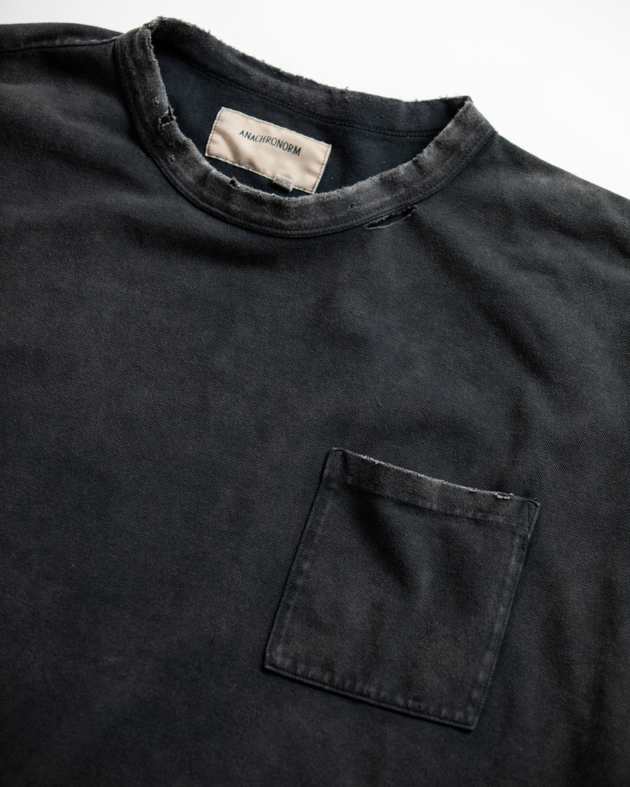 AN353-D MOSS STITCH DAMAGED POCKET S/S T-S BLACK