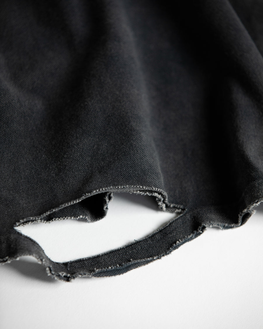 AN353-D MOSS STITCH DAMAGED POCKET S/S T-S BLACK