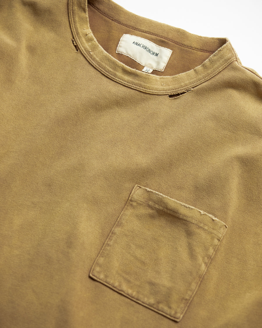 AN353-D MOSS STITCH DAMAGED POCKET S/S T-S LIGHT BROWN