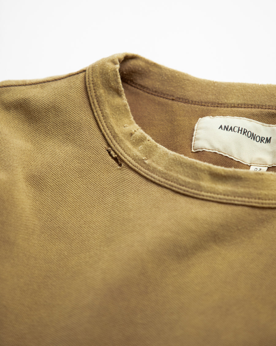 AN353-D MOSS STITCH DAMAGED POCKET S/S T-S LIGHT BROWN