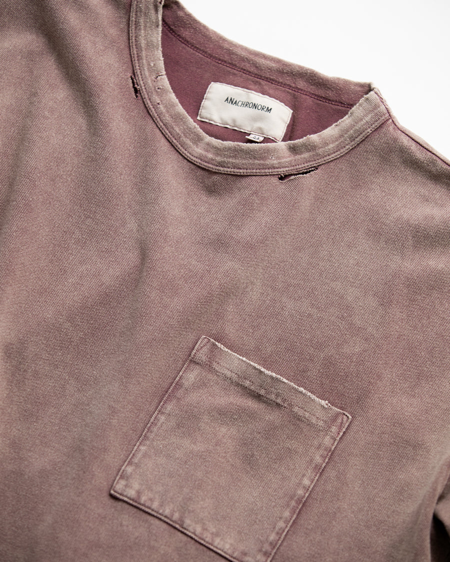 AN353-D MOSS STITCH DAMAGED POCKET S/S T-S BORDEAUX