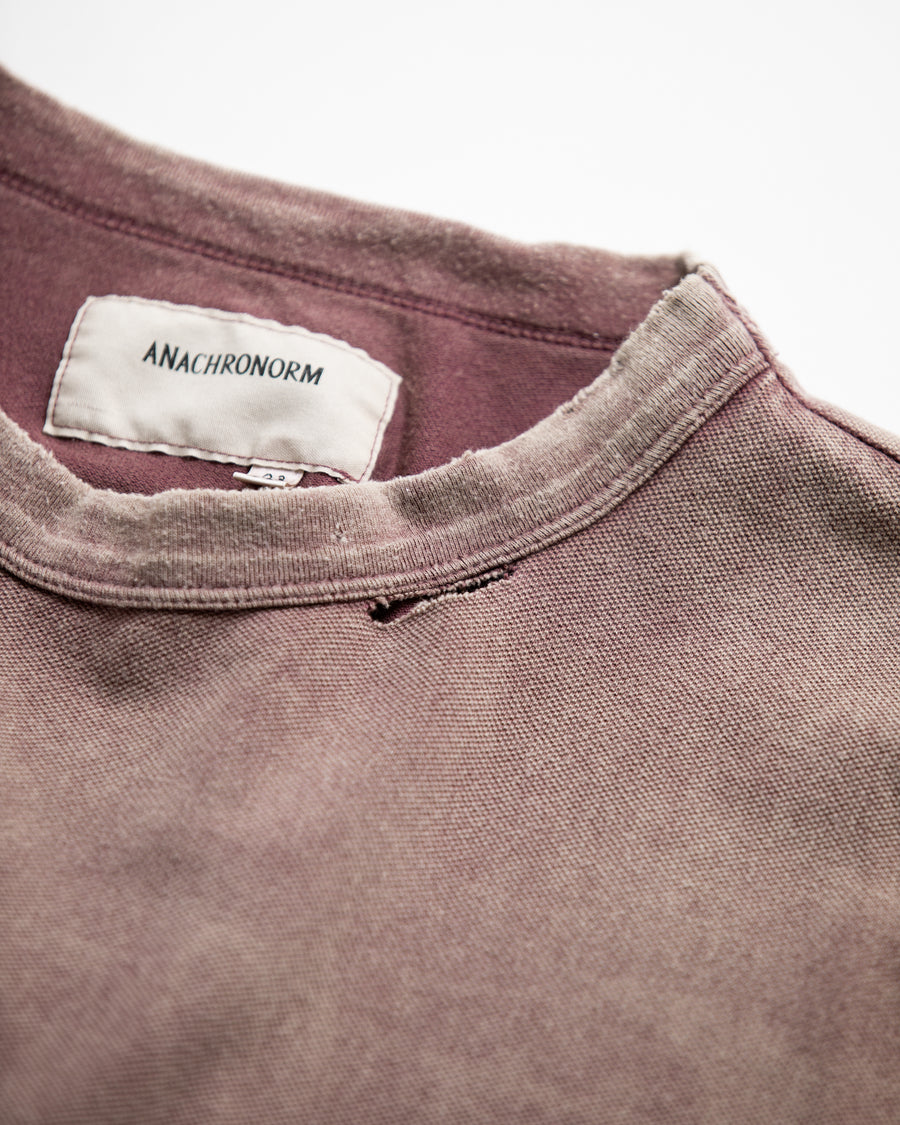 AN353-D MOSS STITCH DAMAGED POCKET S/S T-S BORDEAUX