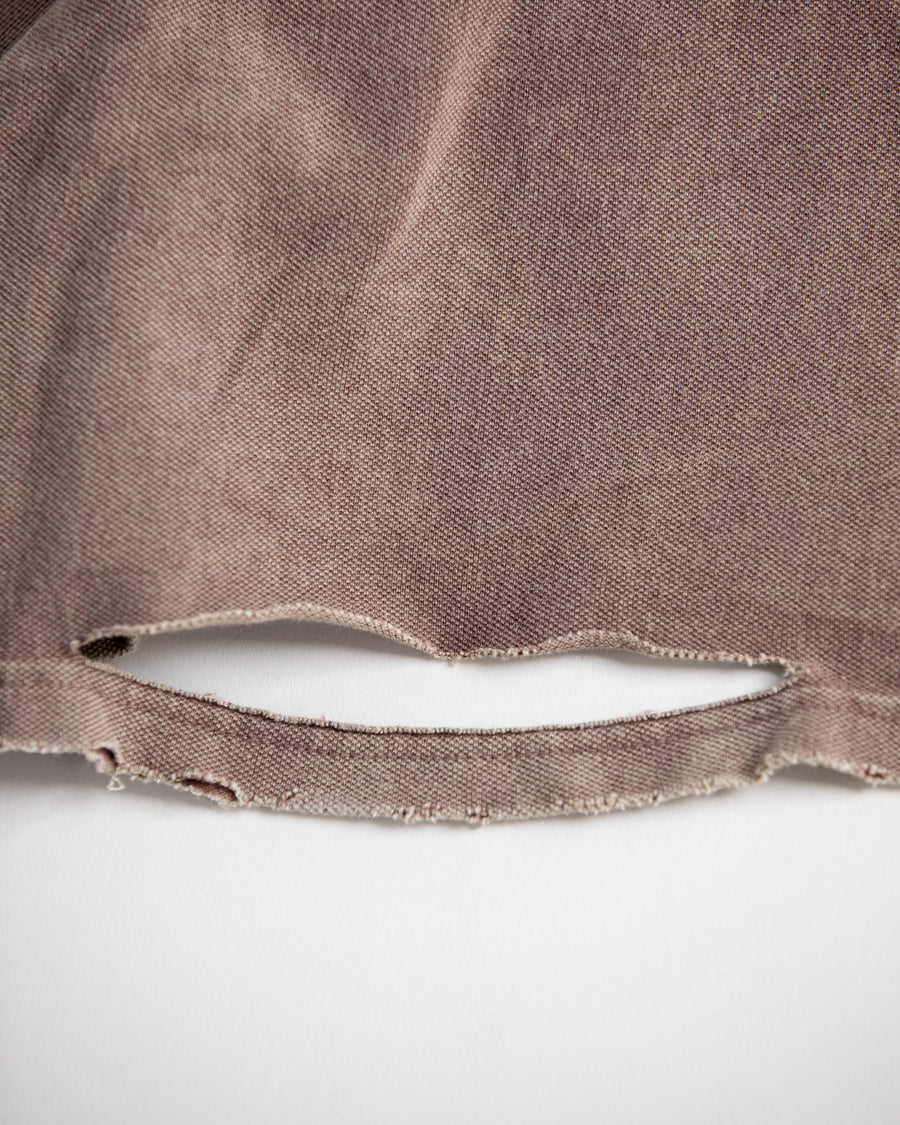 AN353-D MOSS STITCH DAMAGED POCKET S/S T-S BORDEAUX