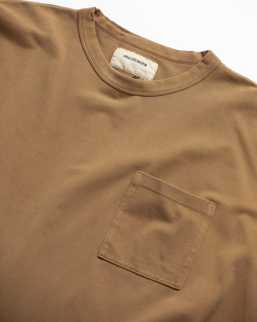 ANACHRONORM / MOSS STITCH POCKET S/S T-S - LIGHT BROWN