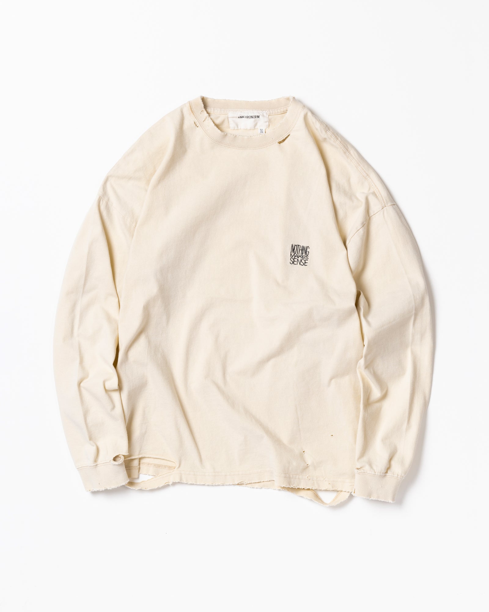 AN345 EMBROIDERY DAMAGED L/S T-S BLACK – ANACHRONORM
