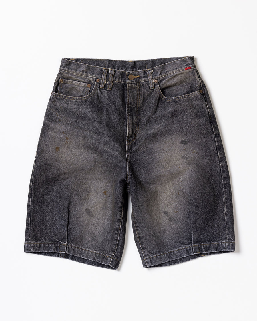 AN359-W 80's 5POCKET DENIM HEM TUCK SHORT PANTS BLACK (AGING)