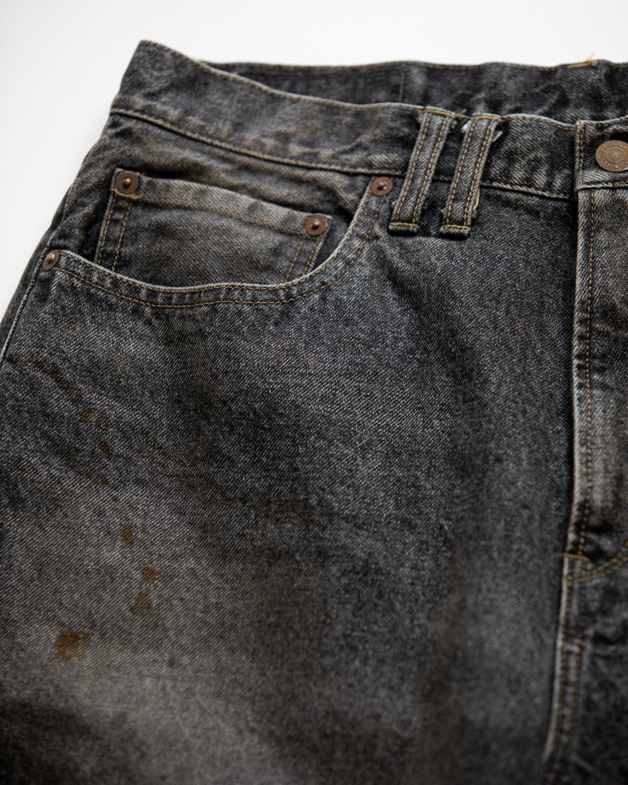 AN359-W 80's 5POCKET DENIM HEM TUCK SHORT PANTS BLACK (AGING)