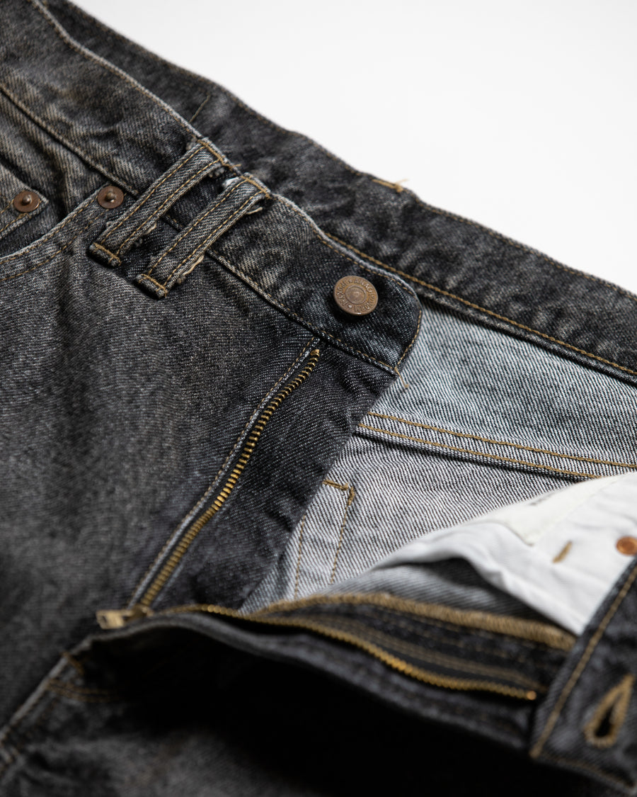 AN359-W 80's 5POCKET DENIM HEM TUCK SHORT PANTS BLACK (AGING)