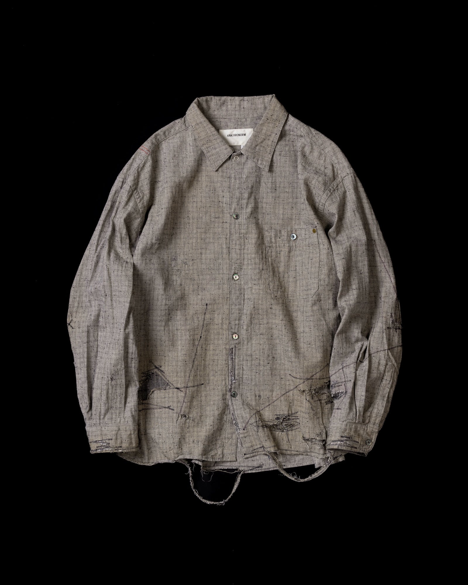 AN348-R LINEN PLAID REMAKED WIDE SHIRTS GRAY (REMAKE) – ANACHRONORM