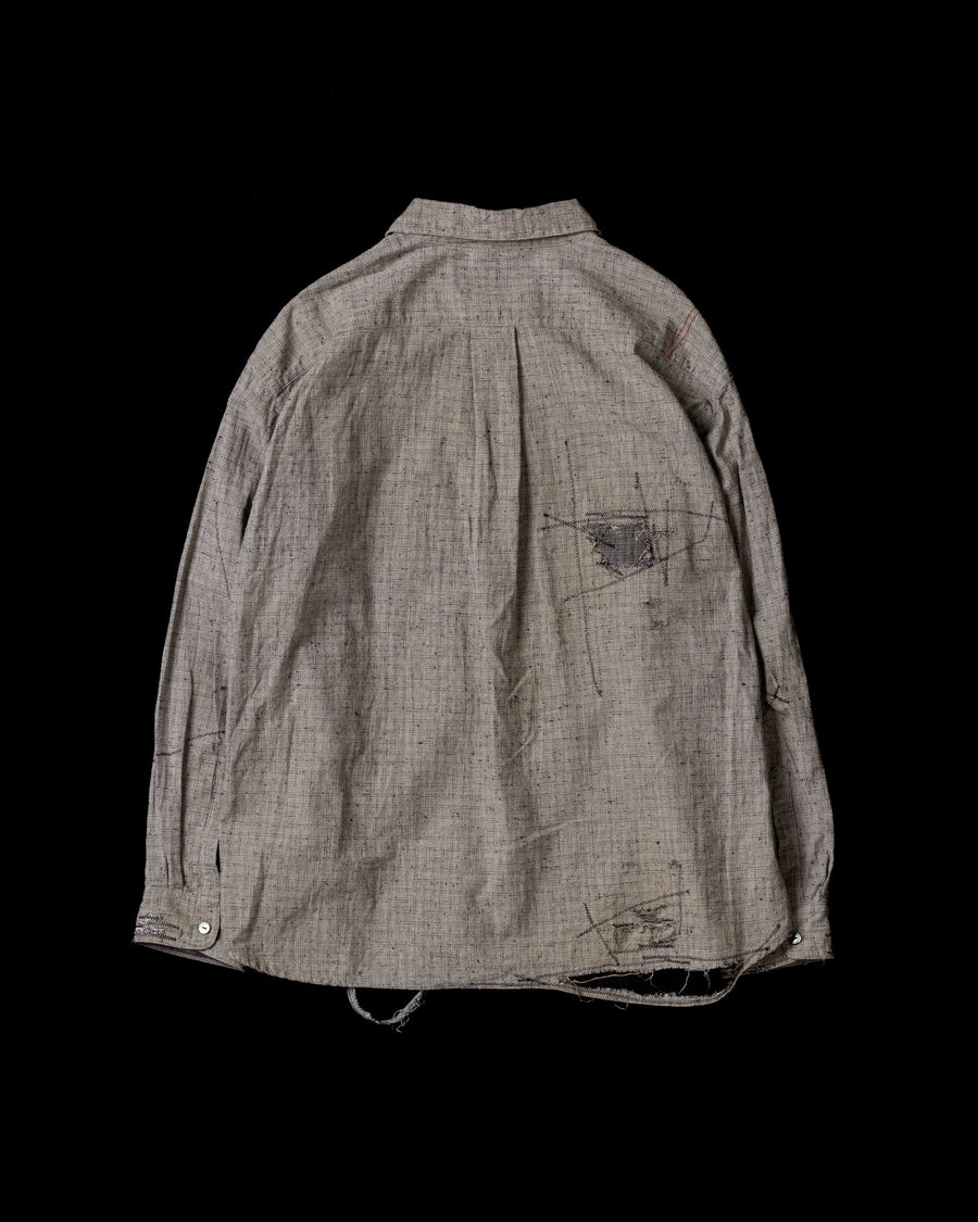 グレーのリネン生地を使用したリメイクワイドシャツ